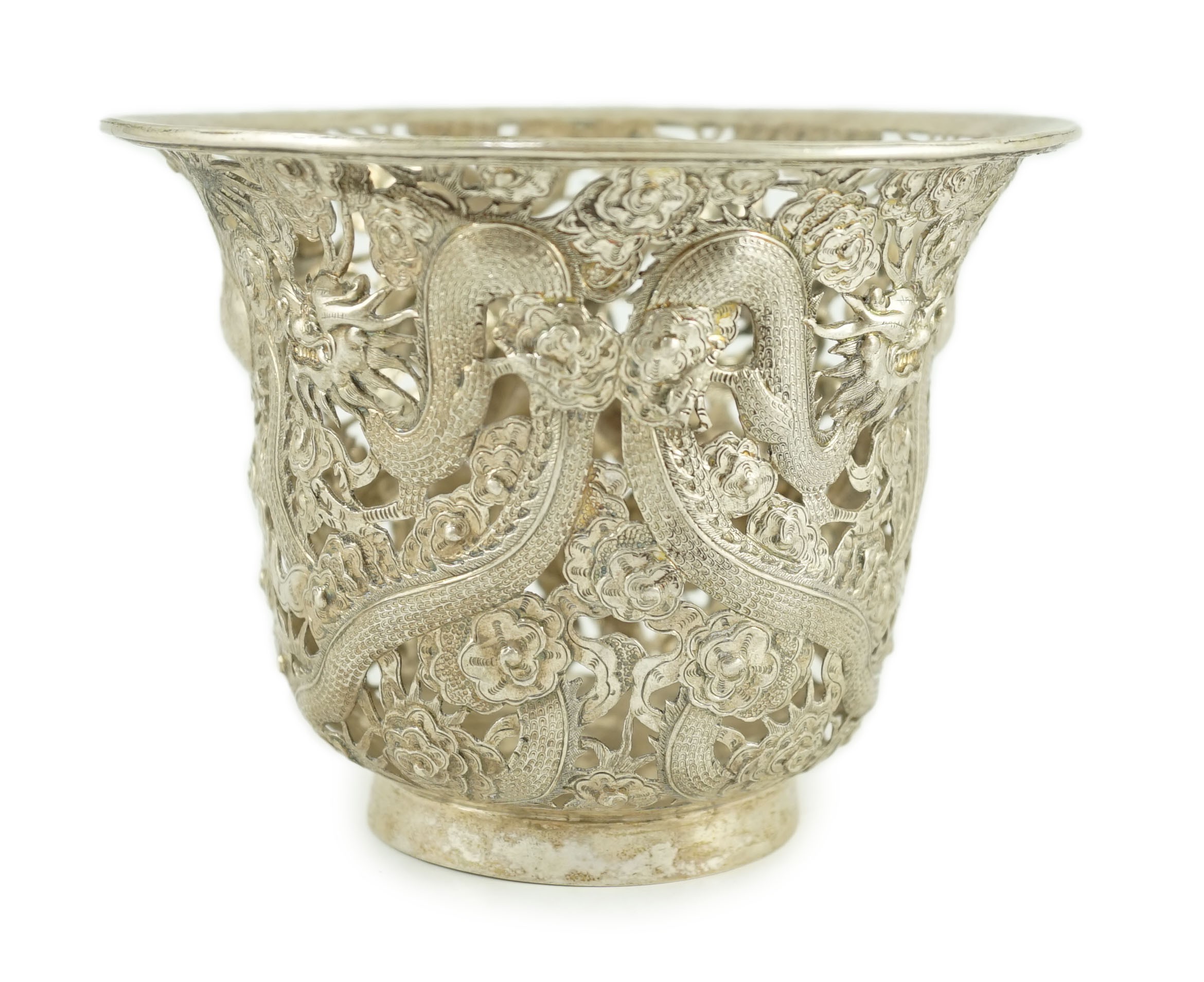 A late 19th/early 20th century Chinese Export pierced silver vase by Wang Hing, Hong Kong